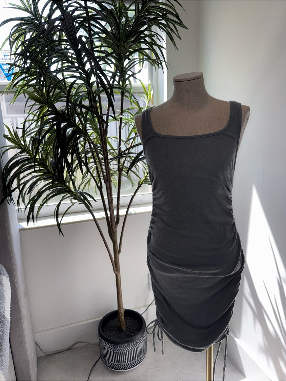 Better Be Charcoal Sleeveless Ruched Tank Mini Dress